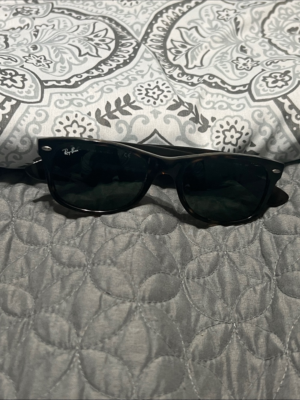 Ray-Ban Tortoise Frame Sunglasses with Dark Green Lenses
